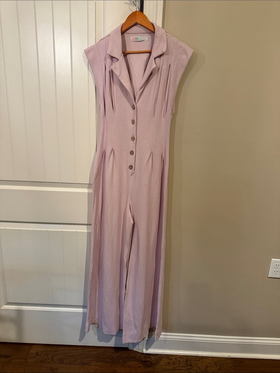 Free People Pants - Sleeveless Lavender Wide Leg Jumpsuit with Button Front